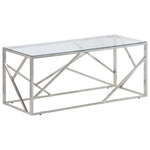 ZNTS Coffee Table Silver Stainless Steel and Tempered Glass 349937