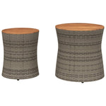 ZNTS Garden Side Tables 2 pcs with Wooden Top Grey Poly Rattan 366289