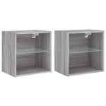 ZNTS Bedside Cabinets with LED Lights Wall-mounted 2 pcs Grey Sonoma 837075