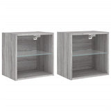 ZNTS Bedside Cabinets with LED Lights Wall-mounted 2 pcs Grey Sonoma 837075