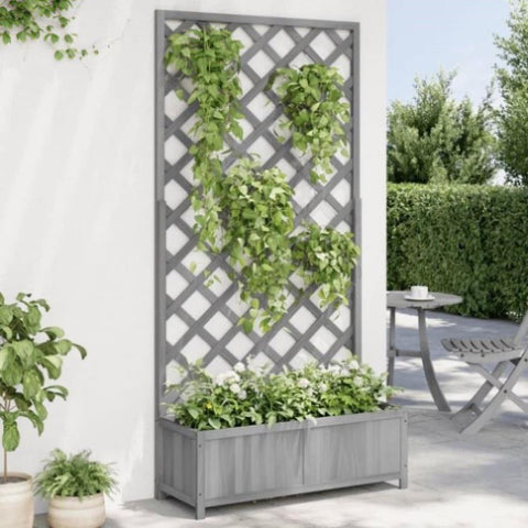ZNTS Planter with Trellis Grey Solid Wood Fir 365480