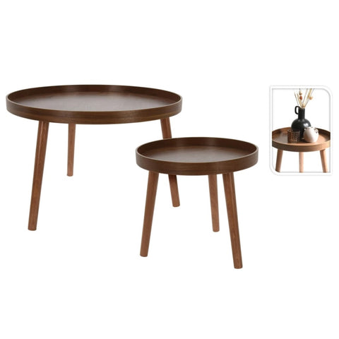 ZNTS Home&Styling 2 Piece Side Table Set Round Dark Walnut 447467