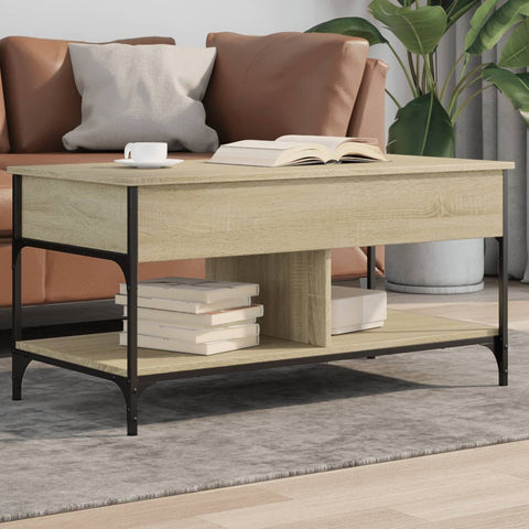 ZNTS Coffee Table Sonoma Oak 100x50x50 cm Engineered Wood and Metal 845367