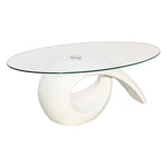 ZNTS Coffee Table with Oval Glass Top High Gloss White 240431