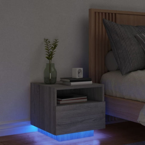 ZNTS Bedside Cabinet with LED Lights Grey Sonoma 40x39x37 cm 836808