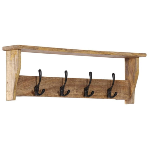 ZNTS Wall-mounted Coat Rack with 4 Hooks Solid Wood Mango 358956