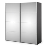 Verona Sliding Wardrobe 180cm in Black Matt with Mirror Doors with 5 Shelves 7037528270