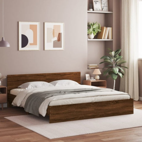 ZNTS Bed Frame with Headboard Brown Oak 180x200 cm Super King Size 3207468