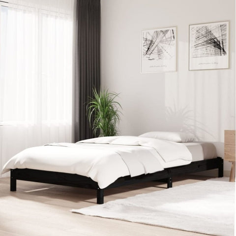 ZNTS Stack Bed without Mattress Black 75x190 cm Small Single Solid Wood Pine 820411