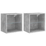 ZNTS Bedside Cabinets with LED Lights Wall-mounted 2 pcs Concrete Grey 837071