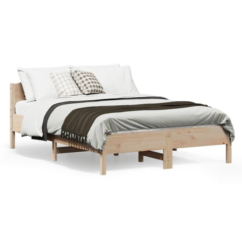 ZNTS Bed Frame with Headboard 140x190 cm Solid Wood Pine 842602
