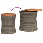 ZNTS Garden Side Tables 2 pcs with Wooden Top Grey Poly Rattan 366289