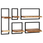 ZNTS Wall Shelf Set 5 Pieces Solid Acacia Wood and Steel 246014