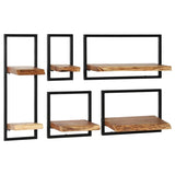 ZNTS Wall Shelf Set 5 Pieces Solid Acacia Wood and Steel 246014