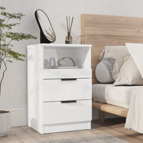 ZNTS Bedside Cabinet High Gloss White Engineered Wood 811244