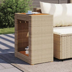 ZNTS Garden Side Table with Wooden Top Beige 60x40x75 cm Poly Rattan 366305