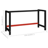 ZNTS Work Bench Frame Metal 150x57x79 cm Black and Red 147929