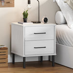 ZNTS Bedside Cabinet with Metal Legs White Solid Wood Pine OSLO 350975