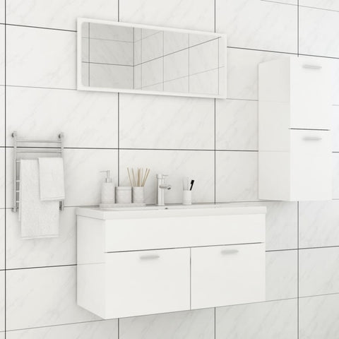ZNTS Bathroom Furniture Set High Gloss White Engineered Wood 3071024
