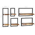 ZNTS Wall Shelf Set 5 Pieces Solid Acacia Wood and Steel 246014